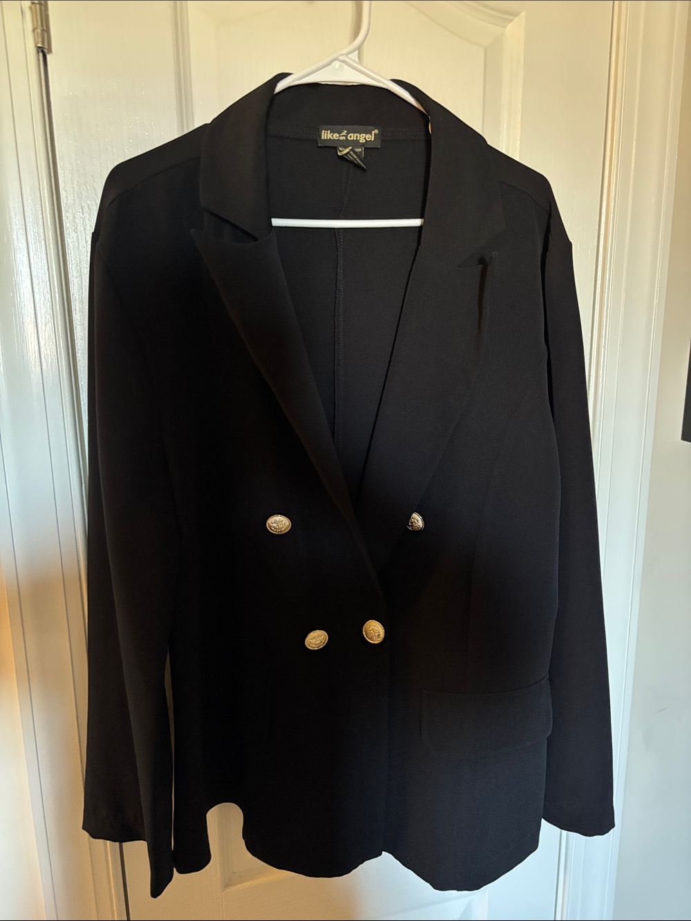 like an angel Black Double-Breasted Gold-Button Blazer